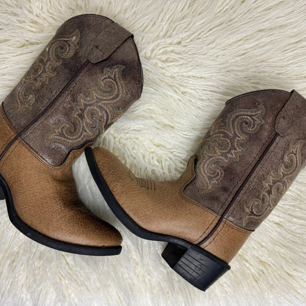 Old West Western  Cowboy / Cowgirl Boots - Unisex - Size 11  - Tan Vintage